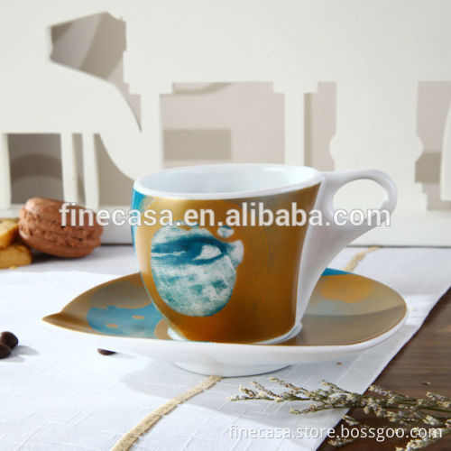 Napoli Gift Collection 100CC Hyper White Porcelain Gold Rim Cup and Saucer of Golden Eye